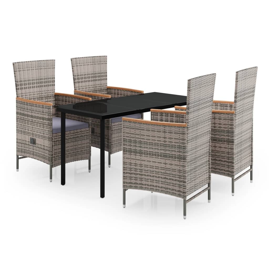 Ensemble à manger de jardin avec coussins 5 pcs Gris