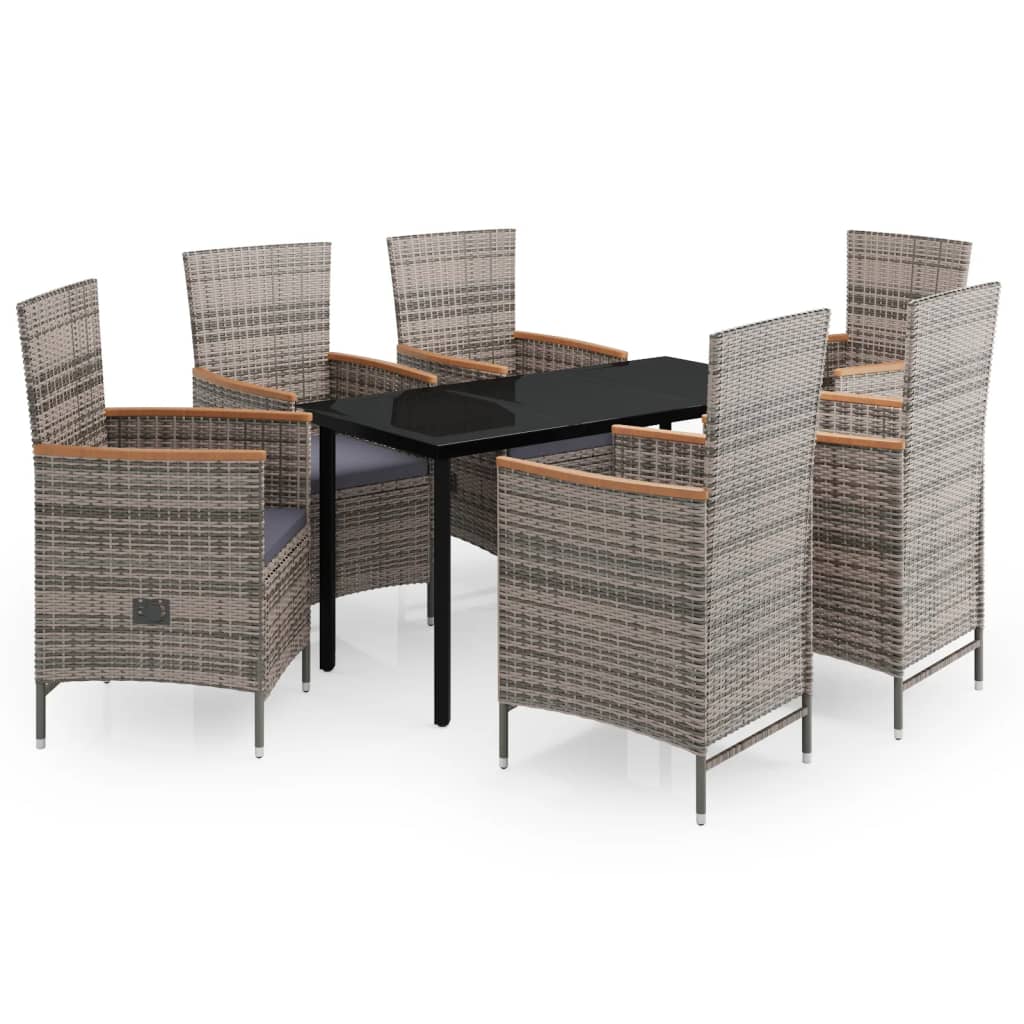 Ensemble à manger de jardin avec coussins 7 pcs Gris