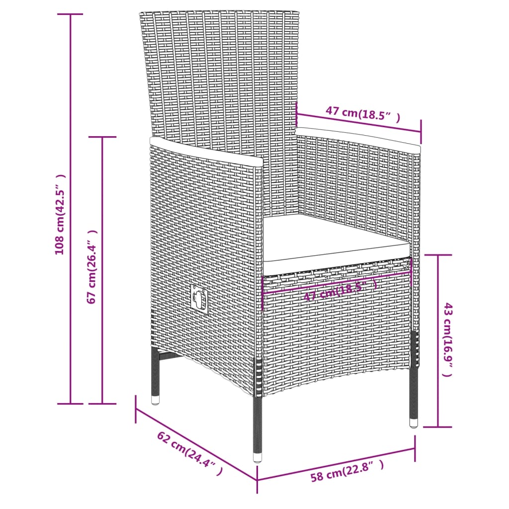 Ensemble à manger de jardin avec coussins 7 pcs Gris