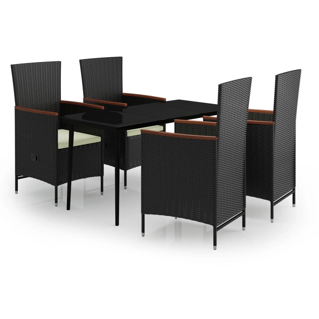 Ensemble à manger de jardin avec coussins 5 pcs Noir