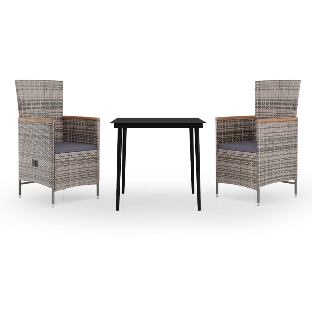 Ensemble à manger de jardin avec coussins 3 pcs Gris