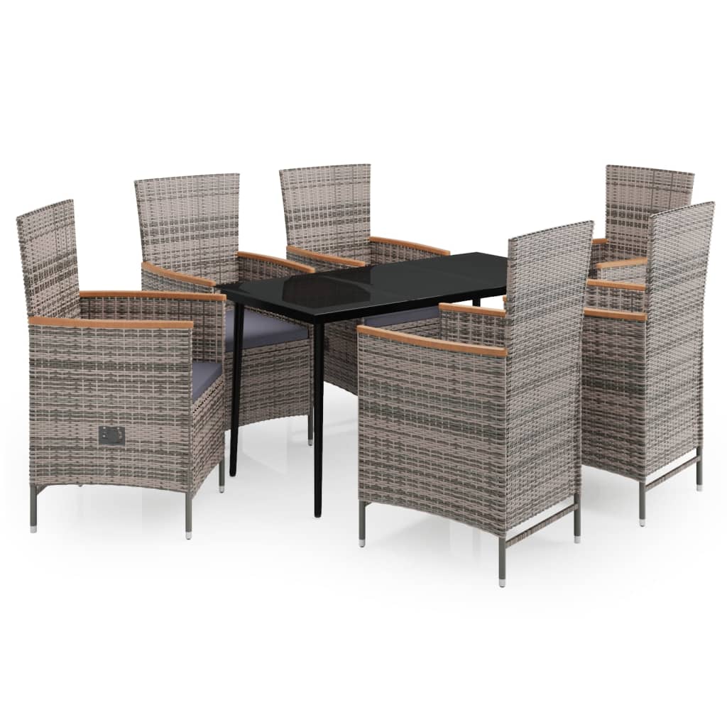 Ensemble à manger de jardin avec coussins 7 pcs Gris