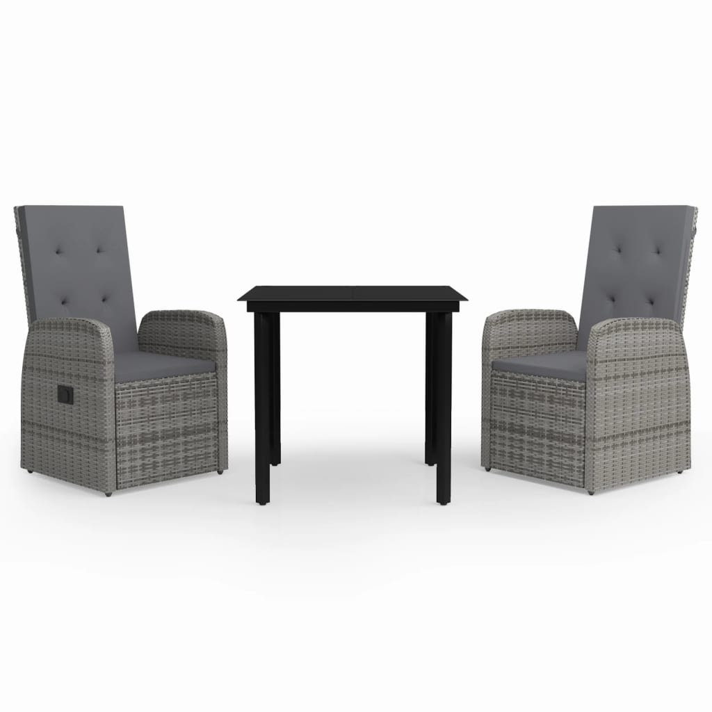 Ensemble à manger de jardin avec coussins 3 pcs Gris