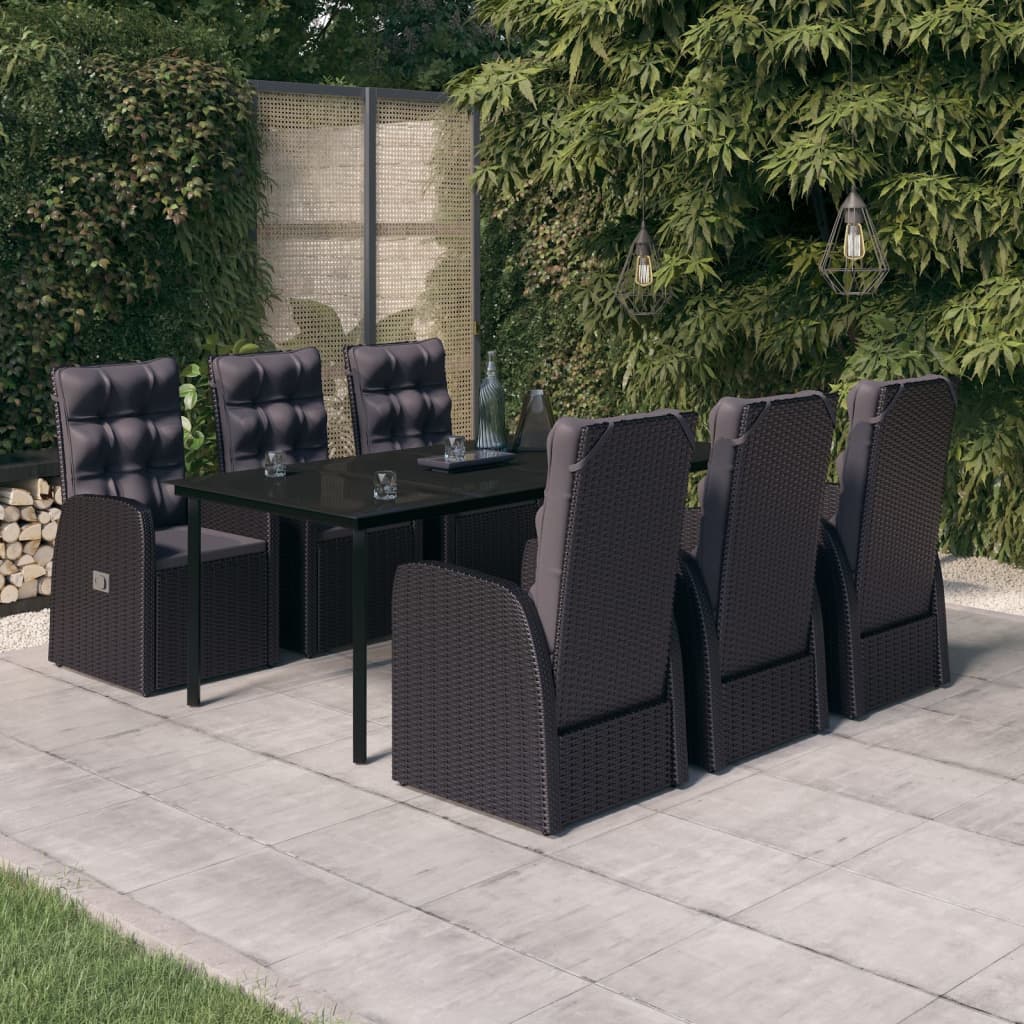Ensemble à manger de jardin avec coussins 7 pcs Noir