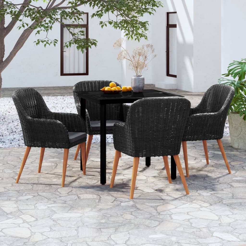 Ensemble à manger de jardin avec coussins 5 pcs Noir