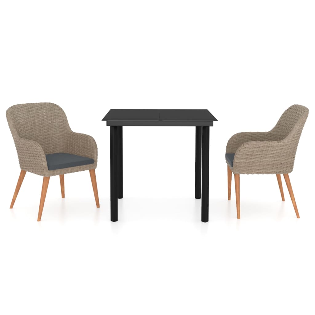 Ensemble à manger de jardin avec coussins 3 pcs marron