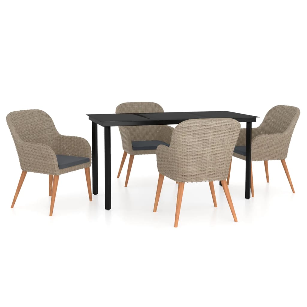 Ensemble à manger de jardin et coussins 5 pcs Marron