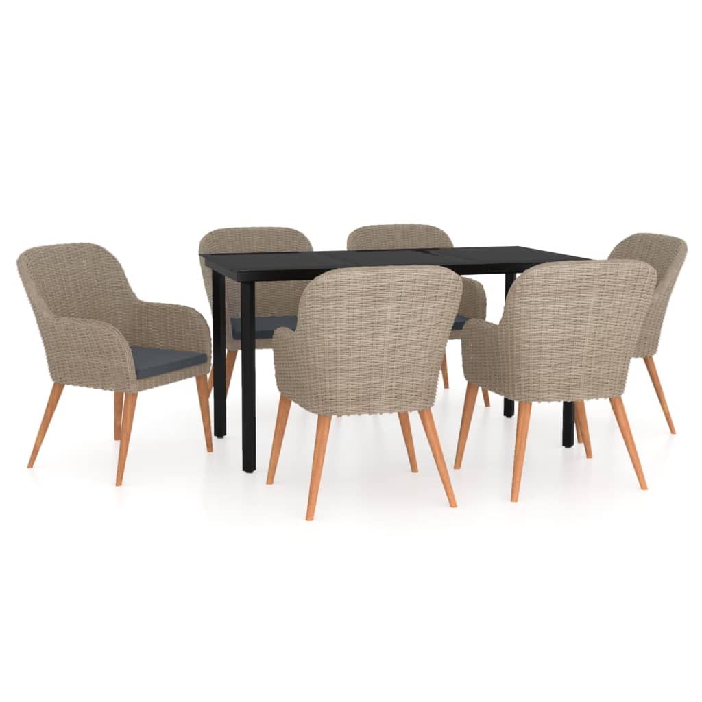 Ensemble à manger de jardin et coussins 7 pcs Marron