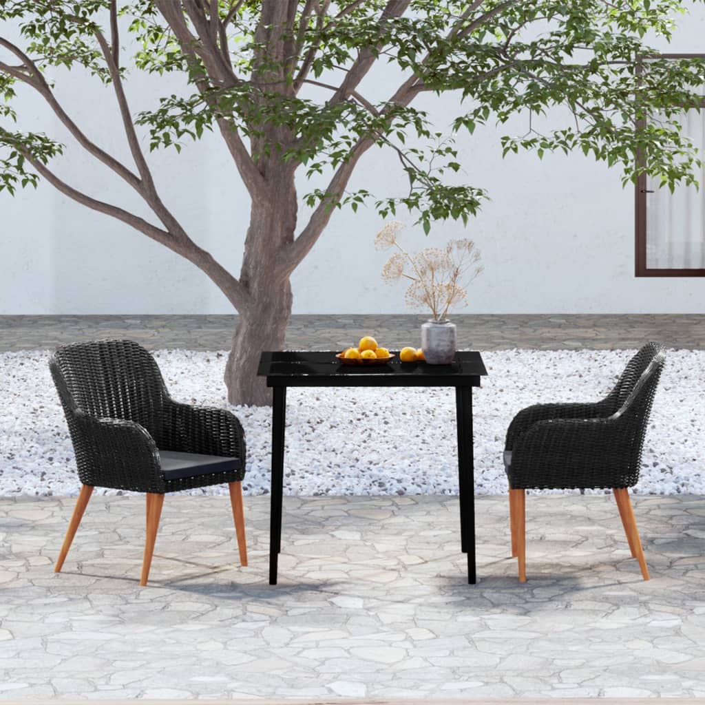 Ensemble à manger de jardin avec coussins 3 pcs noir