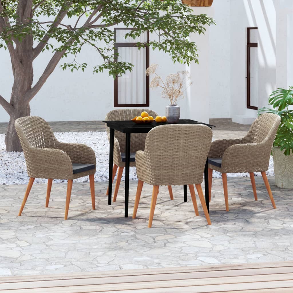 Ensemble à manger de jardin et coussins 5 pcs Marron