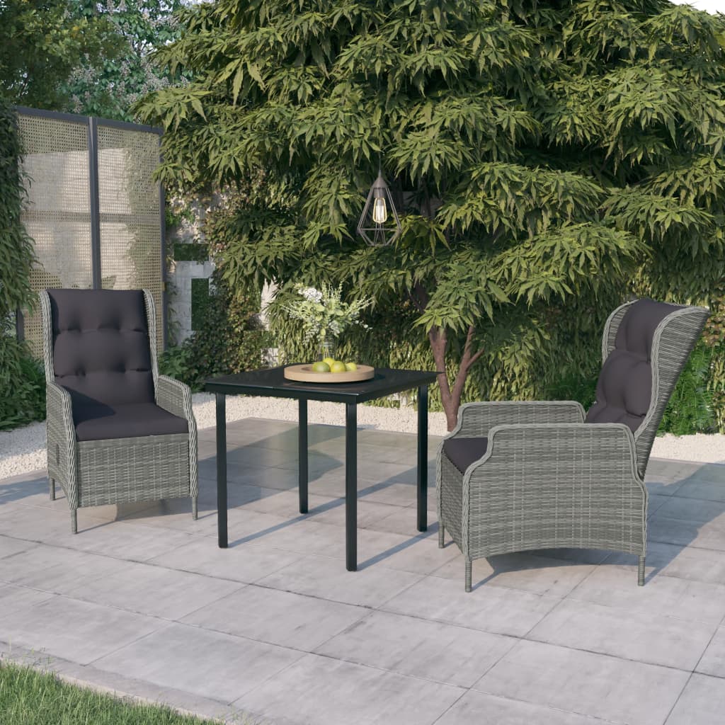 Ensemble à manger de jardin 3 pcs Gris clair