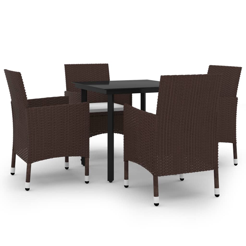 Ensemble à manger de jardin coussins 5 pcs Résine tressée Verre