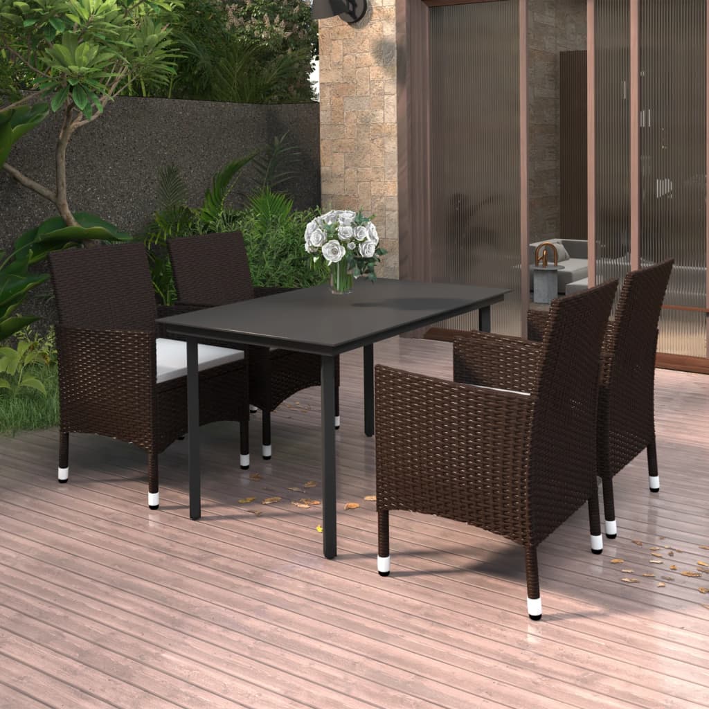 Ensemble à manger de jardin coussins 5 pcs Résine tressée Verre