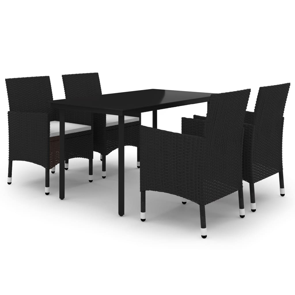 Ensemble à manger de jardin coussins 5 pcs Résine tressée Verre