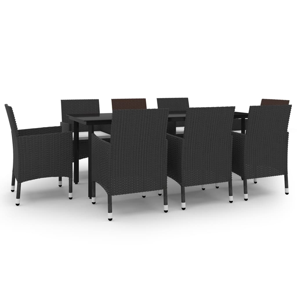 Ensemble à manger de jardin coussins 9 pcs Résine tressée Verre