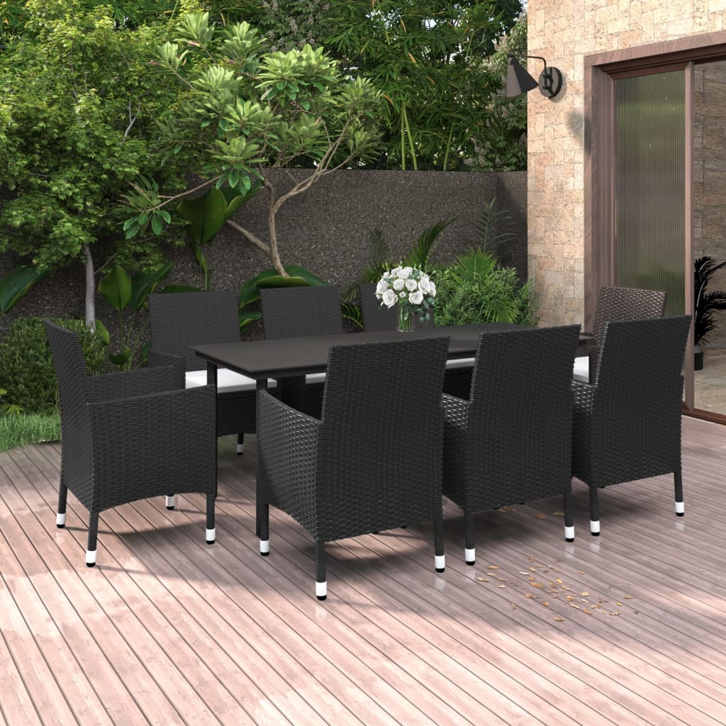 Ensemble à manger de jardin coussins 9 pcs Résine tressée Verre - XIOS