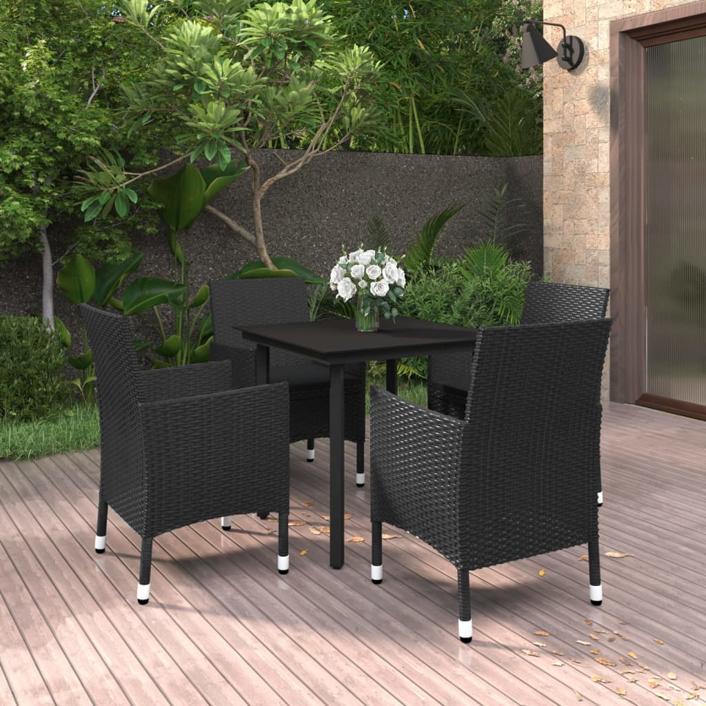 Ensemble à manger de jardin coussins 5 pcs Résine tressée Verre