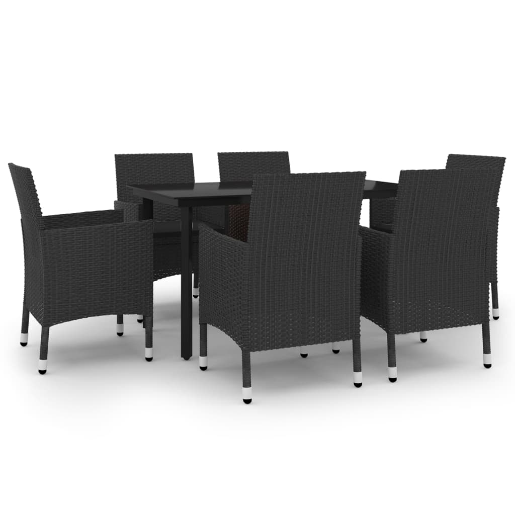 Ensemble à manger de jardin coussins 7 pcs Résine tressée Verre