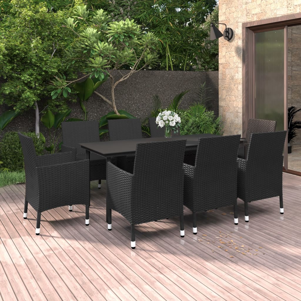 Ensemble à manger de jardin coussins 9 pcs Résine tressée Verre - XIOS