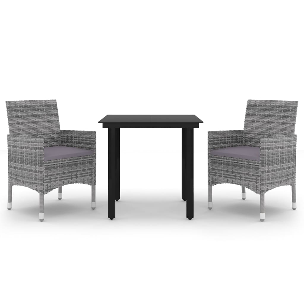 Ensemble à manger de jardin coussins 3 pcs Résine tressée Verre