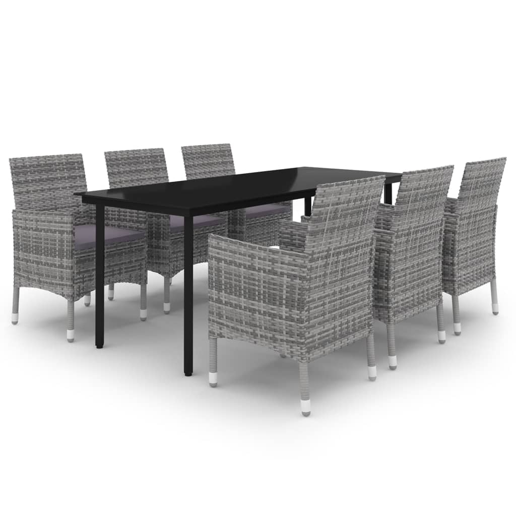 Ensemble à manger de jardin coussins 7 pcs Résine tressée Verre