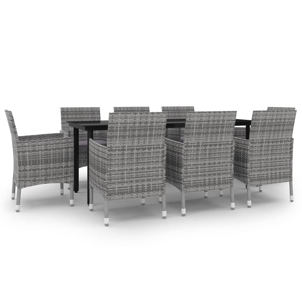 Ensemble à manger de jardin coussins 9 pcs Résine tressée Verre