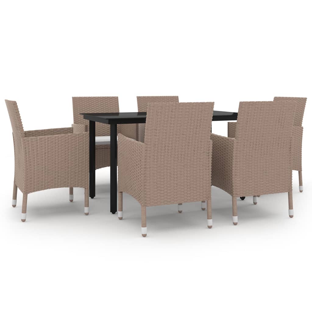 Ensemble à manger de jardin coussins 7 pcs Résine tressée Verre