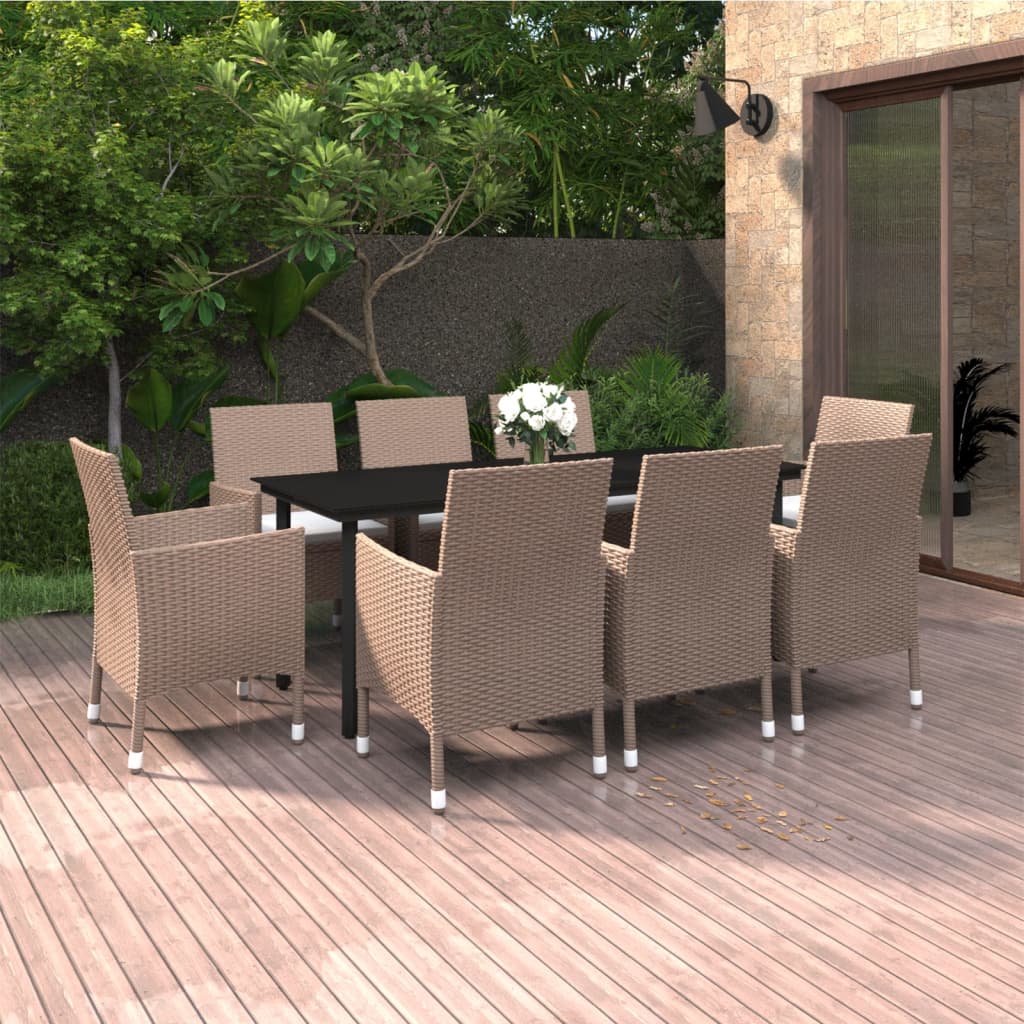 Ensemble à manger de jardin coussins 9 pcs Résine tressée Verre - XIOS