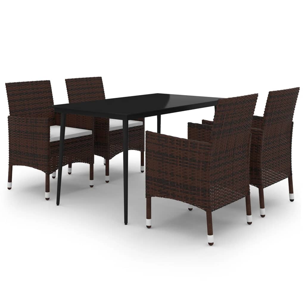 Ensemble à manger de jardin coussins 5 pcs Résine tressée Verre