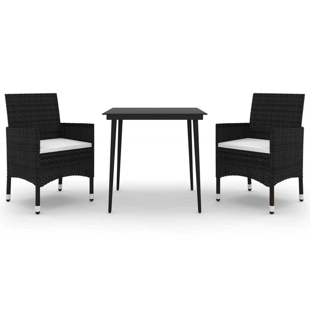 Ensemble à manger de jardin coussins 3 pcs Résine tressée Verre