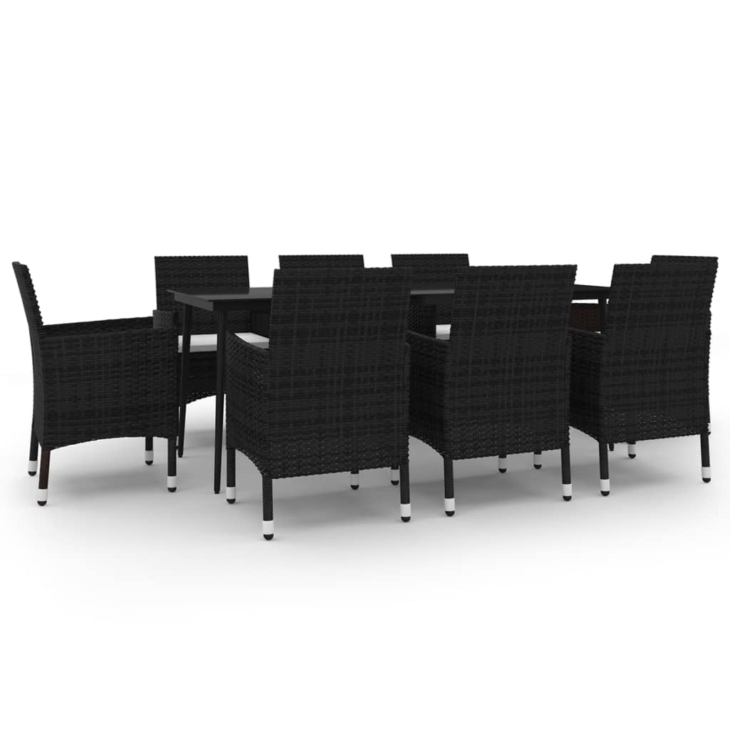 Ensemble à manger de jardin coussins 9 pcs Résine tressée Verre