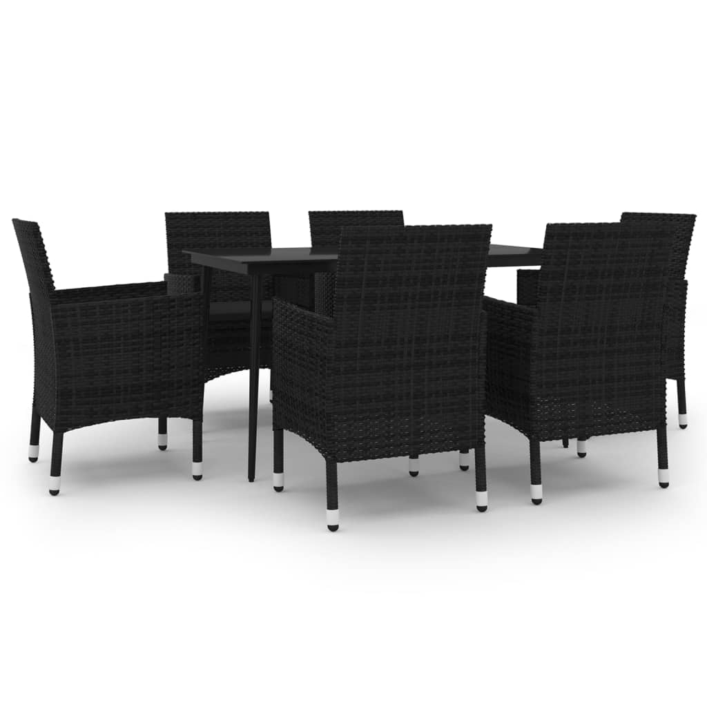 Ensemble à manger de jardin coussins 7 pcs Résine tressée Verre