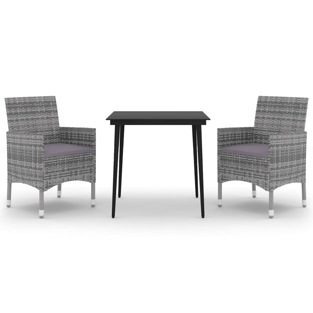 Ensemble à manger de jardin coussins 3 pcs Résine tressée Verre