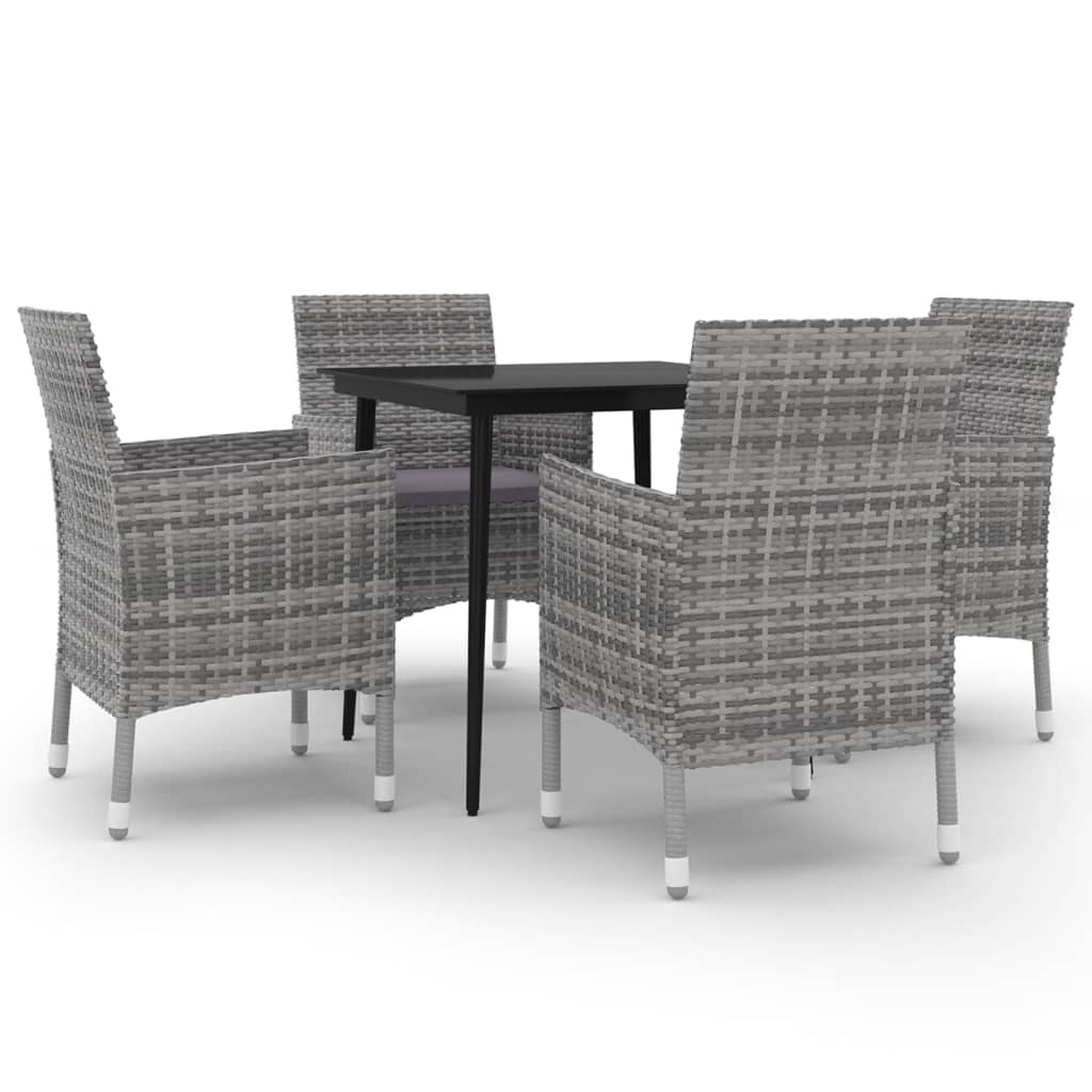 Ensemble à manger de jardin coussins 5 pcs Résine tressée Verre