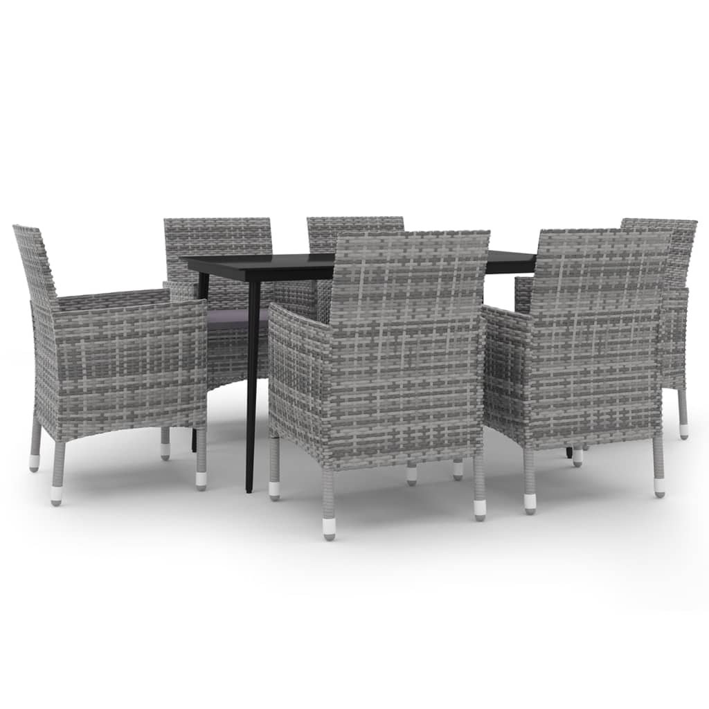 Ensemble à manger de jardin coussins 7 pcs Résine tressée Verre