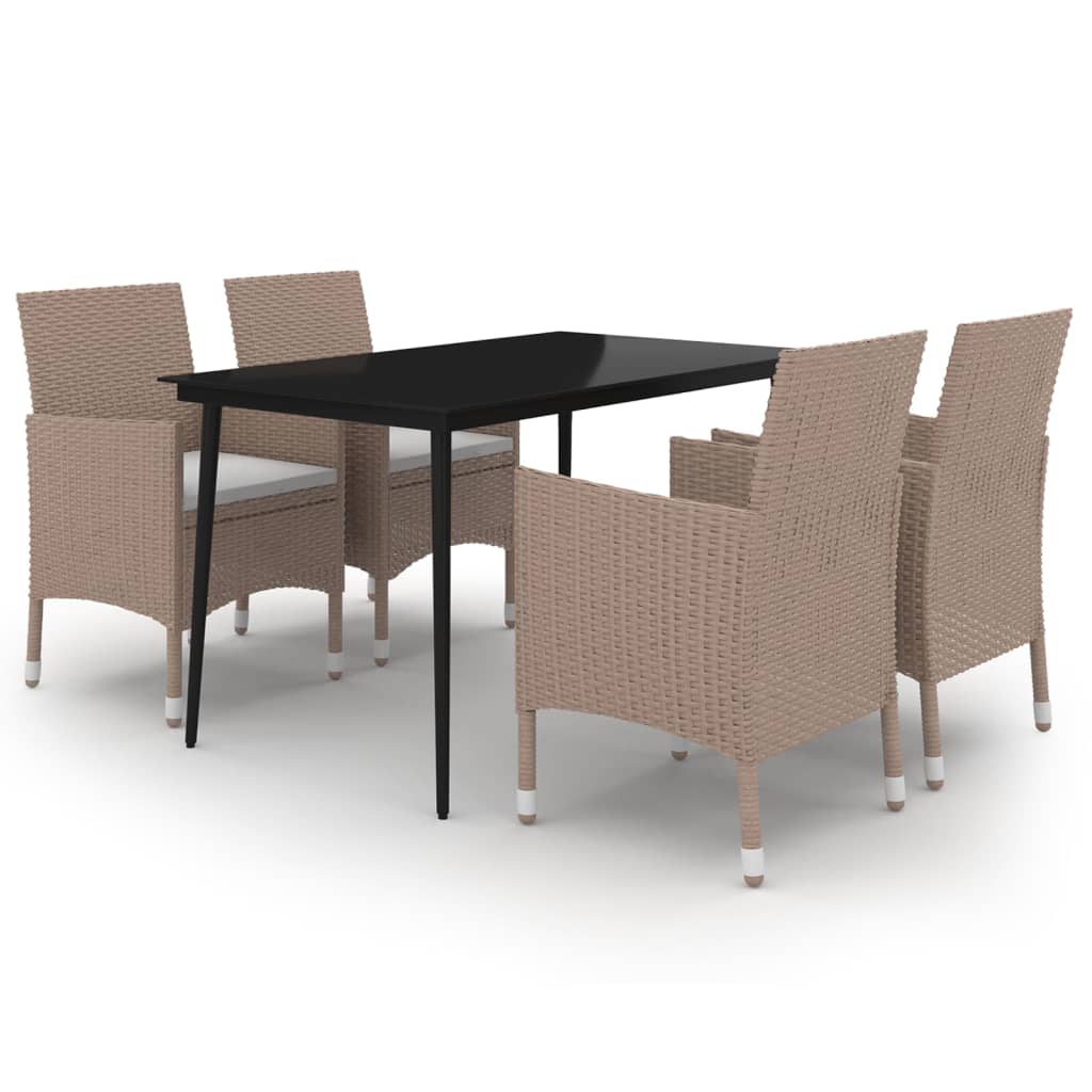 Ensemble à manger de jardin coussins 5 pcs Résine tressée Verre