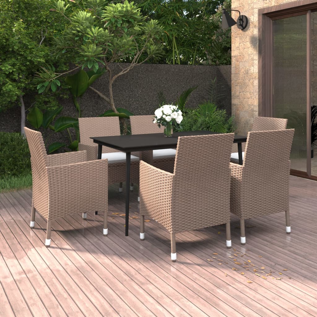 Ensemble à manger de jardin coussins 7 pcs Résine tressée Verre