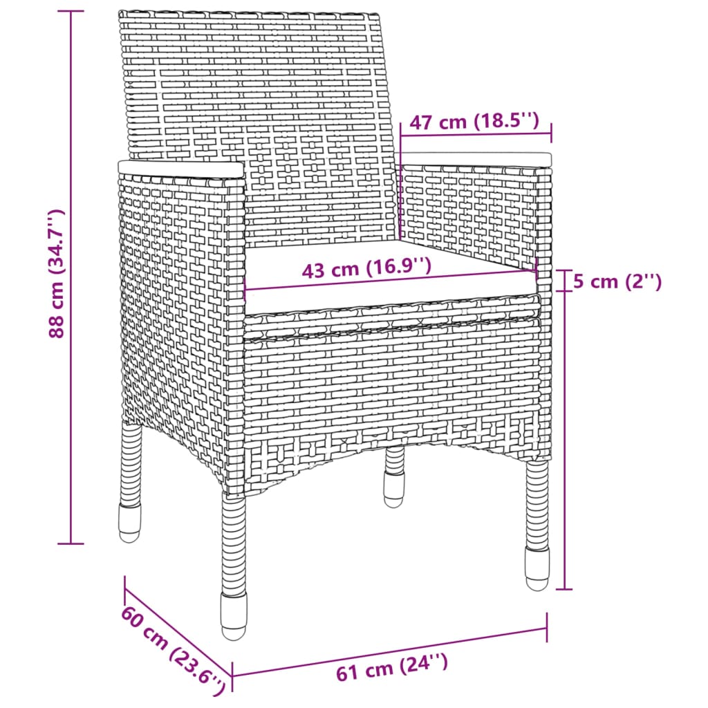 Ensemble à manger de jardin coussins 3 pcs Résine tressée Verre