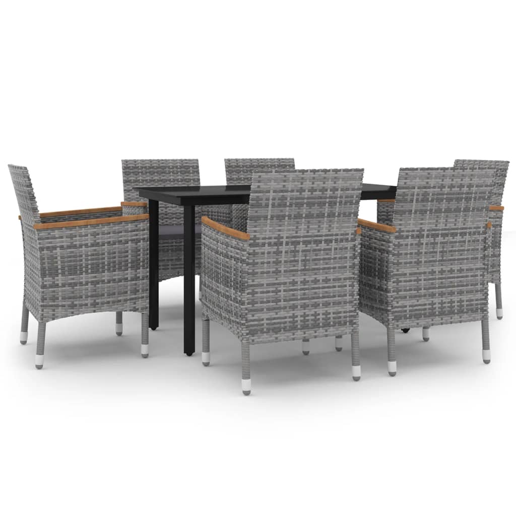 Ensemble à manger de jardin coussins 7 pcs Résine tressée Verre