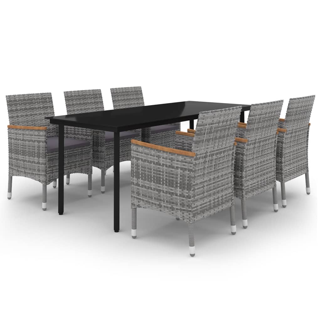 Ensemble à manger de jardin coussins 7 pcs Résine tressée Verre