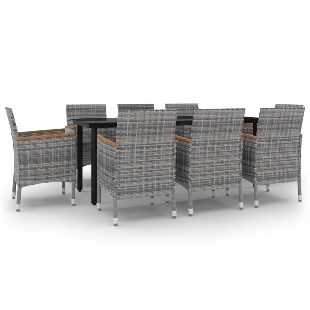Ensemble à manger de jardin coussins 9 pcs Résine tressée Verre - XIOS