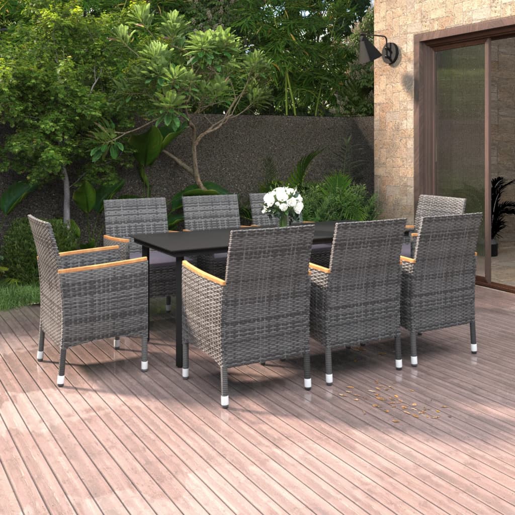 Ensemble à manger de jardin coussins 9 pcs Résine tressée Verre - XIOS