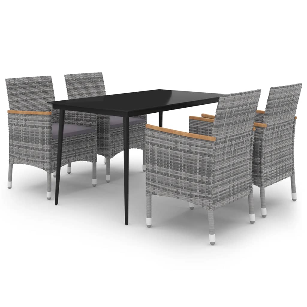 Ensemble à manger de jardin coussins 5 pcs Résine tressée Verre