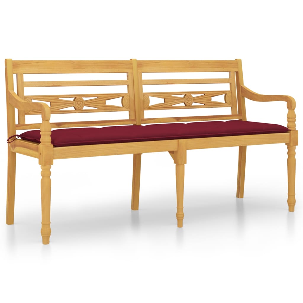 Banc Batavia avec coussin rouge bordeaux 150cm Bois teck massif Bancs de jardin vidaXL