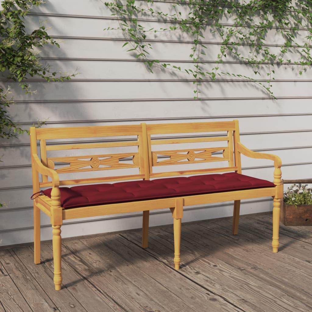 Banc Batavia avec coussin rouge bordeaux 150cm Bois teck massif Bancs de jardin vidaXL