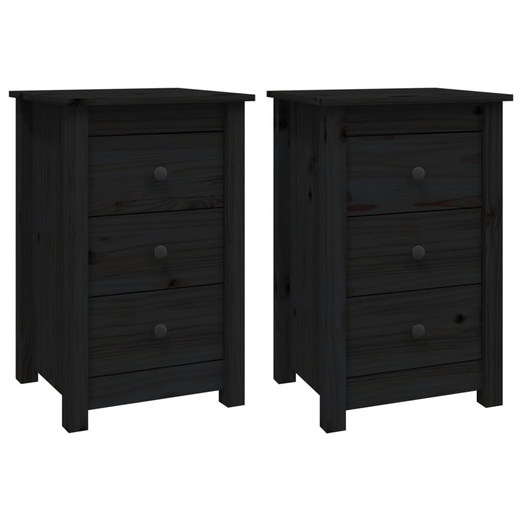 Tables de chevet 2 pcs Noir 40x35x61,5 cm Bois de pin massif - XIOS
