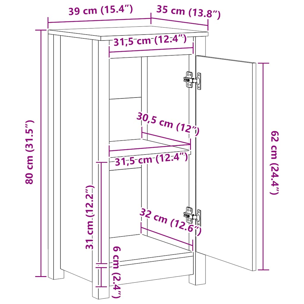 Buffet blanc 39x35x80 cm bois massif de pin - XIOS