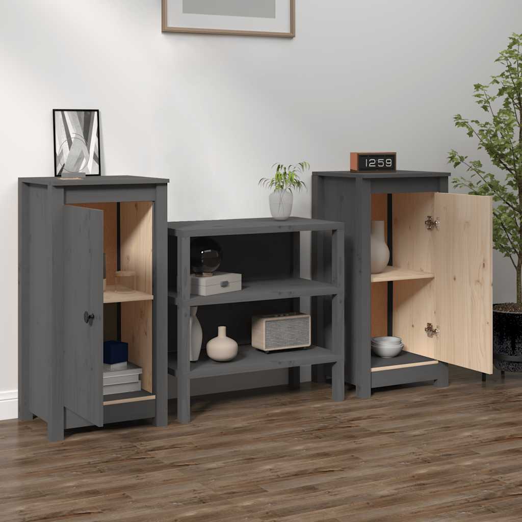 Buffets 2 pcs gris 39x35x80 cm bois massif de pin - XIOS
