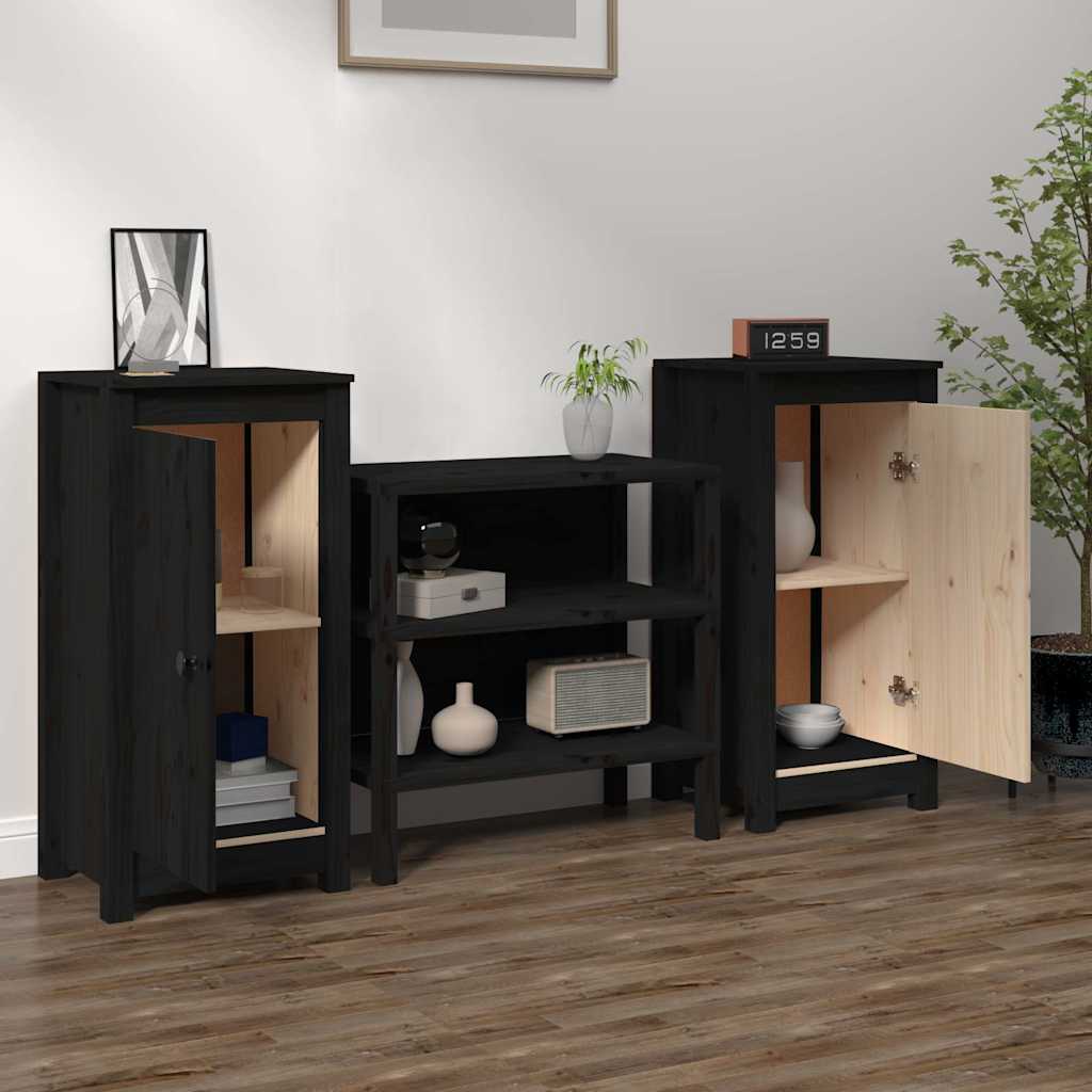 Buffets 2 pcs noir 39x35x80 cm bois massif de pin - XIOS