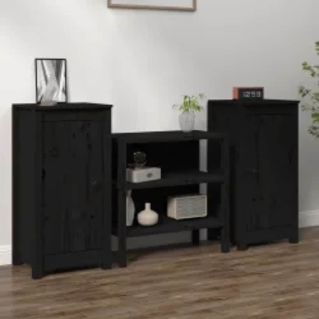 Buffets 2 pcs noir 39x35x80 cm bois massif de pin - XIOS